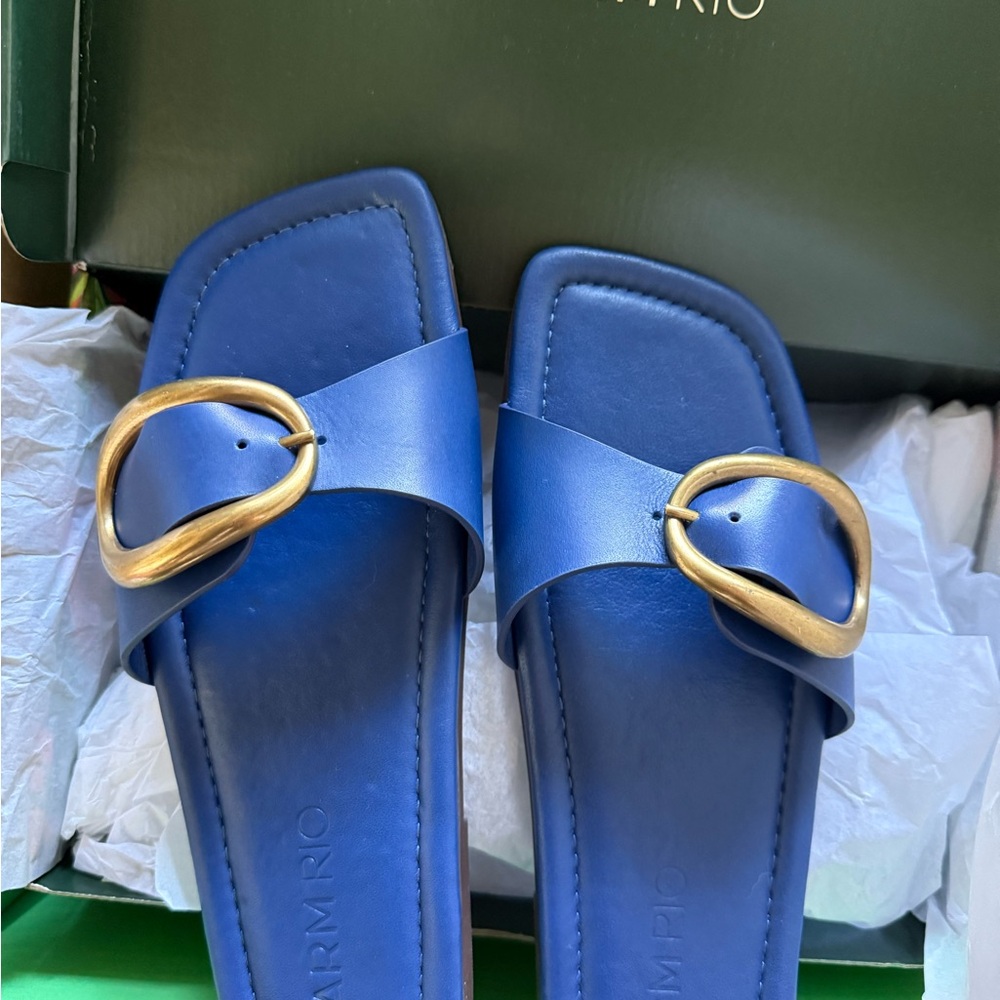 FARM Rio Blue Sandals with Gold Buckle